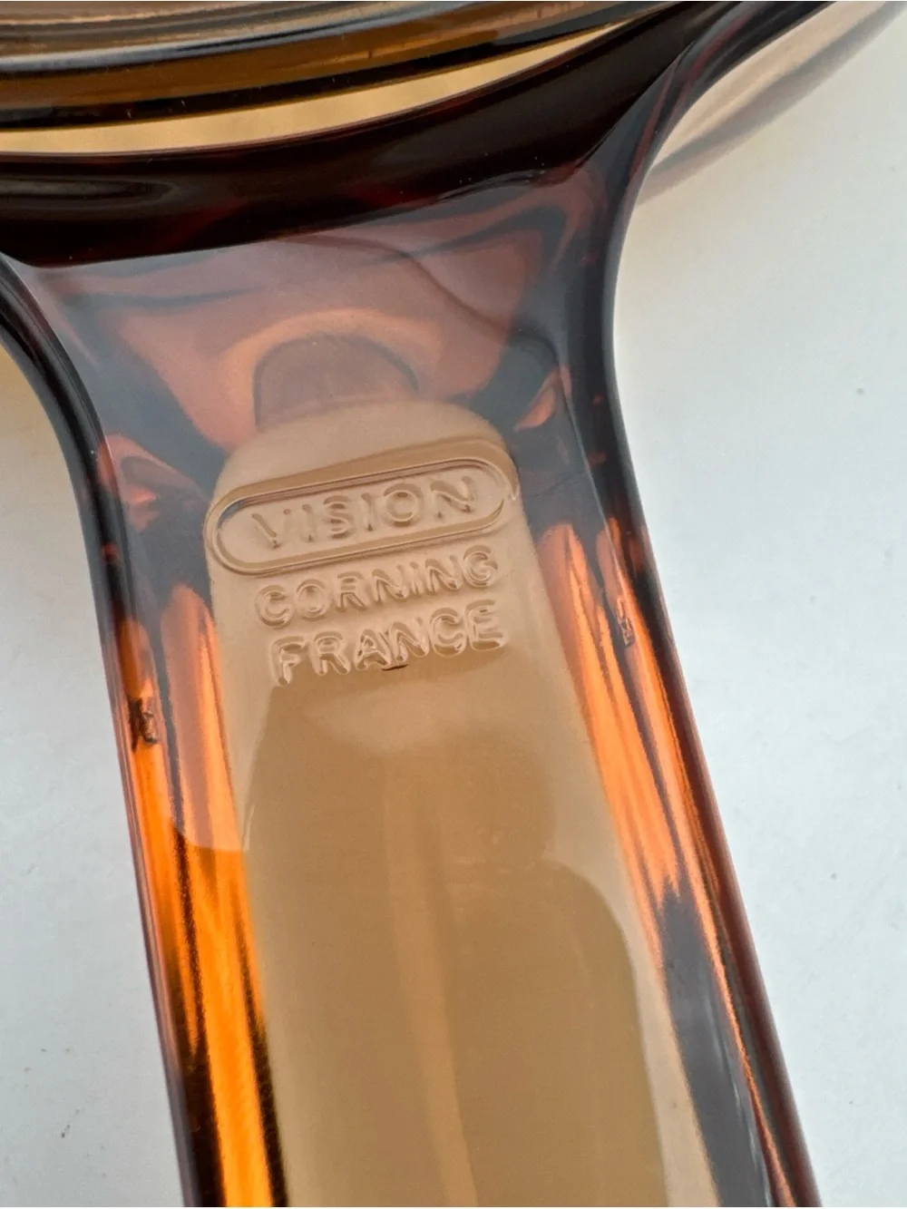 Vintage Corning Vision Amber Glass 7” Skillet w Pyrex Lid Waffle Bottom France
